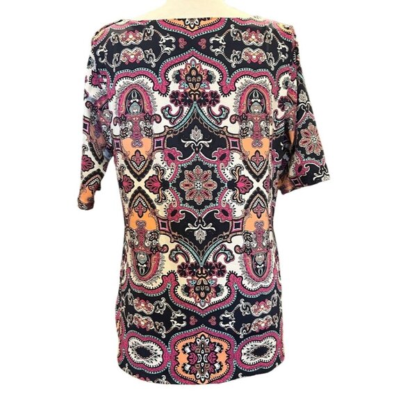 Charter Club Womens Paisley Print Top Medium Multicolor Boatneck - Picture 5 of 6